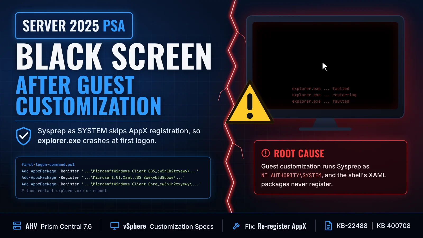 Windows Server 2025 PSA: black screen after guest customization on AHV and vSphere